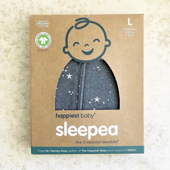 Happiest Baby Other - NIB Happiest Baby Size L 4-6M 18-26 lb Sleepea 5 Second Swaddle Charcoal Stars